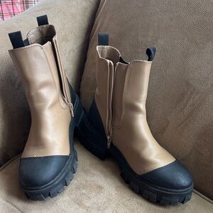 Stylish Tan and Black Combat Boots